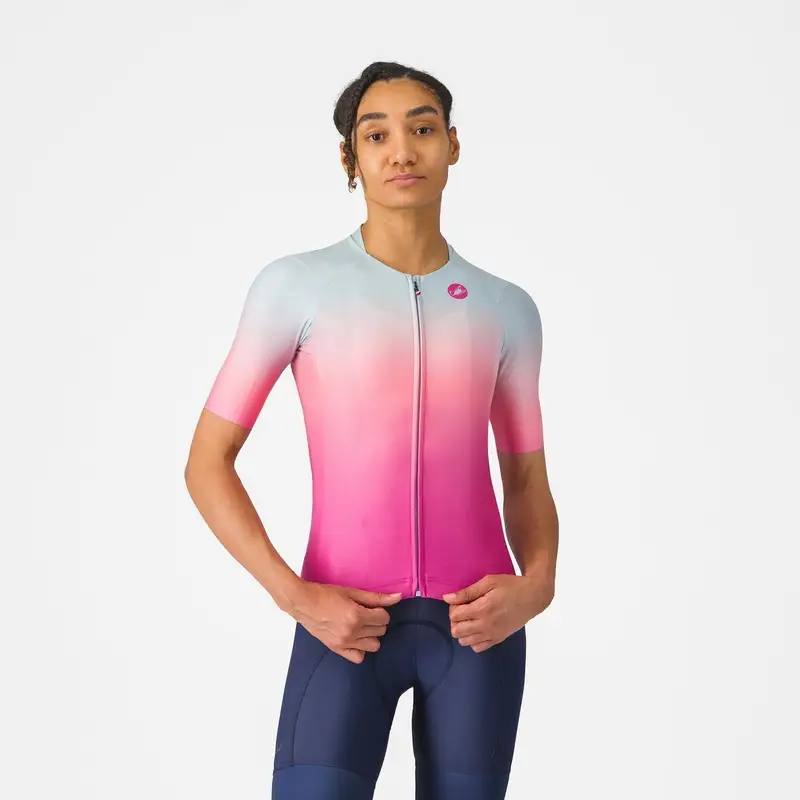 Maillot de Route Manches Courtes Jersey UPF Femme Winter Sky/Violet Pink Taille S - image