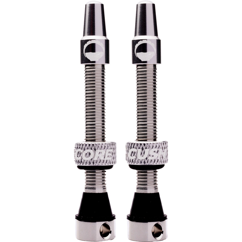 Válvula Presta sin cámara de aluminio de 55 mm plateada.