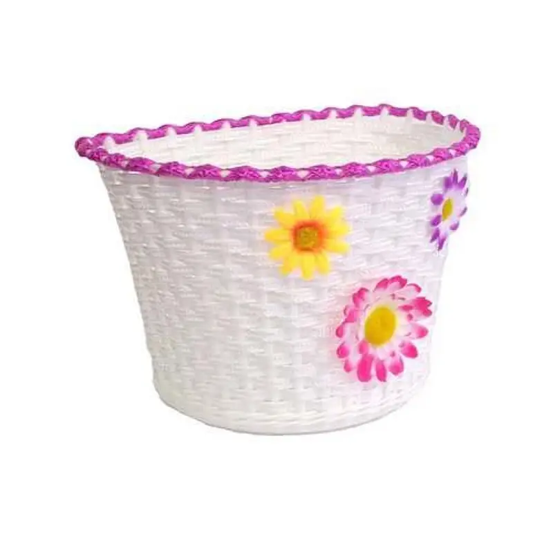 Cestino Anteriore Per Bambino Intrecciato Bianco/Rosa Con Fiori - image