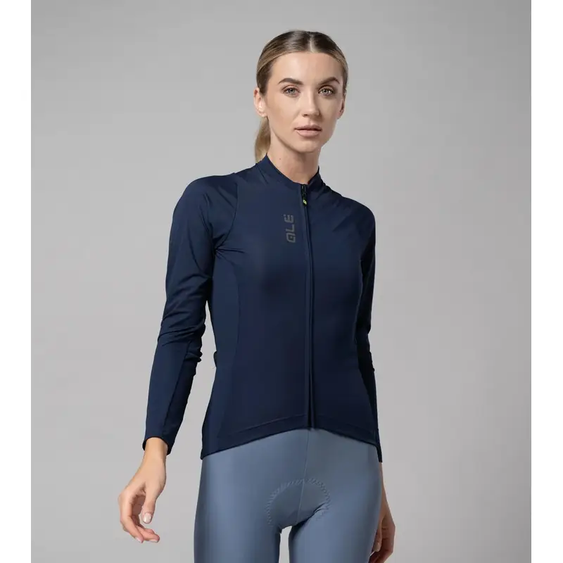 Women's Long Sleeve Color Block Road Jersey Pragma Navy Blue Size S - image