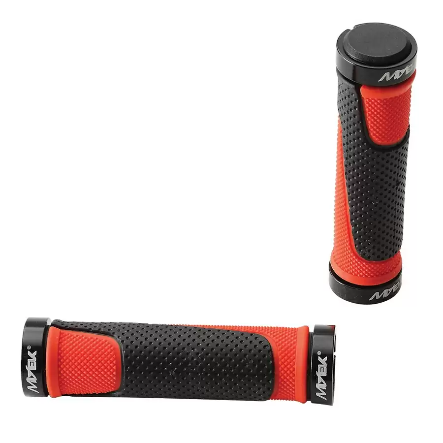 pair handlebar grips bicolor double lockring black red - image