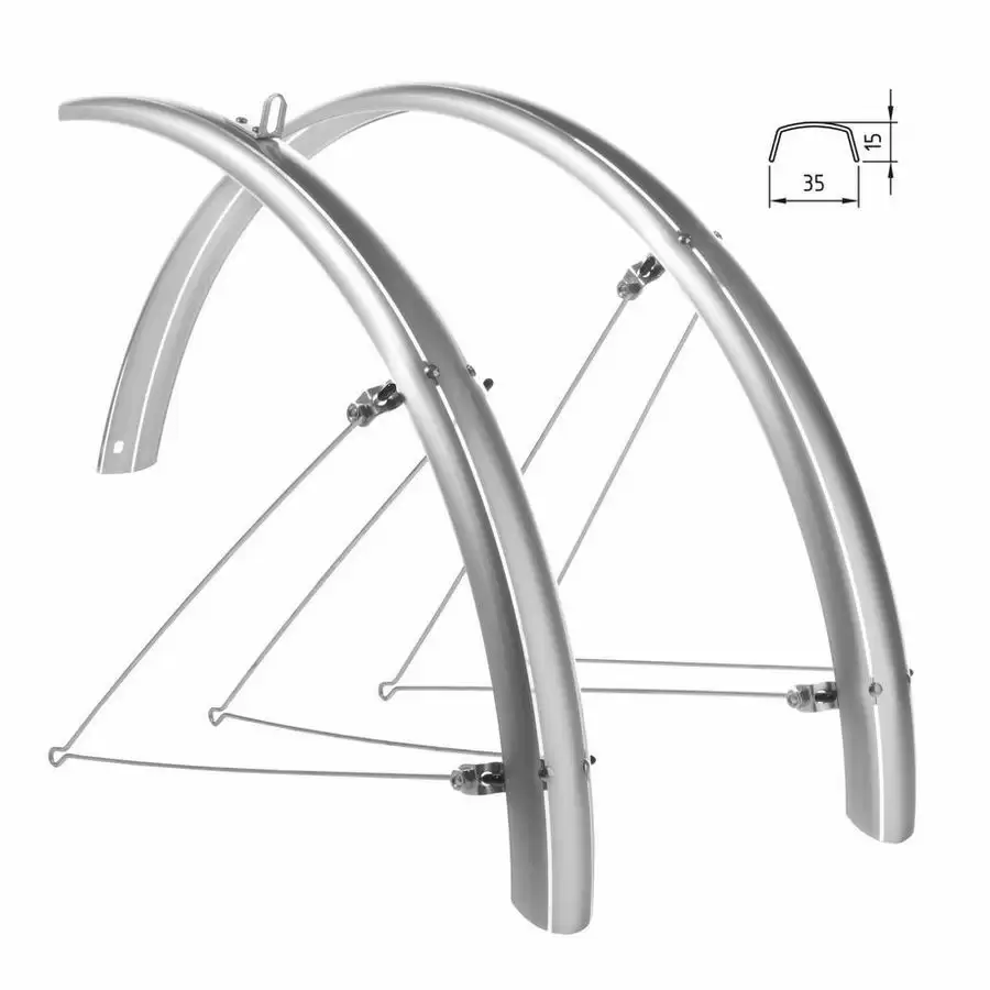 Pair of fenders 28'' 35mm width Cristina clamps silver - image