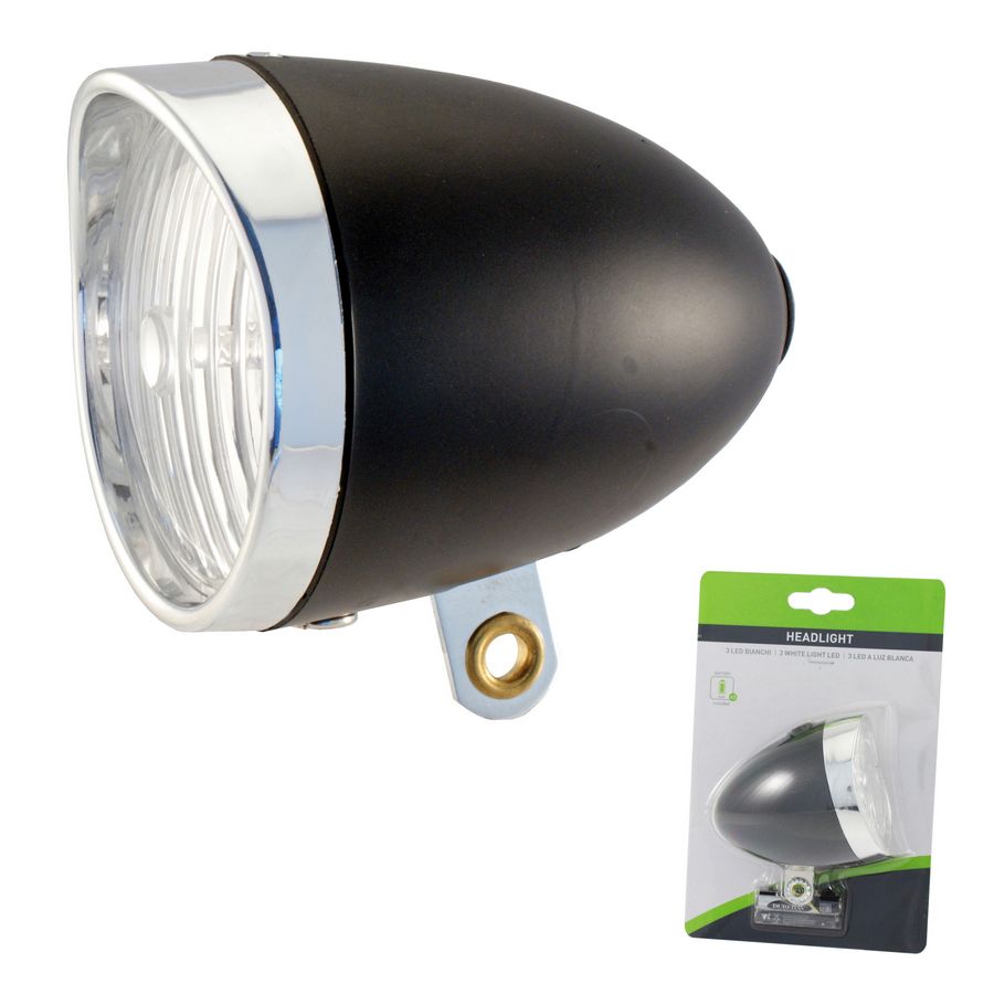 Front light 'RETRO' with 3 led. CP finish black