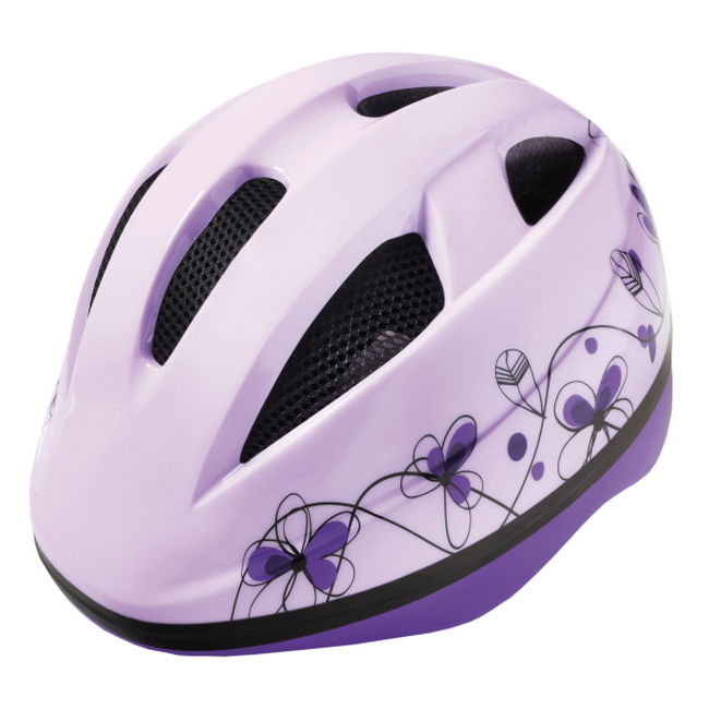 GIRL helmet, out-mould technology, size XS, Flowers design, purple color. BTA