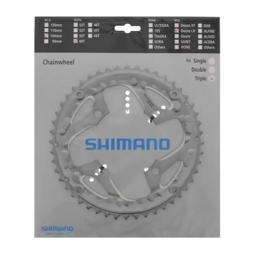 Chainring 48T AL Deore LX Trekking FC-T671 Silver for Triple Chainring 48/36/26T for Chainguard - image