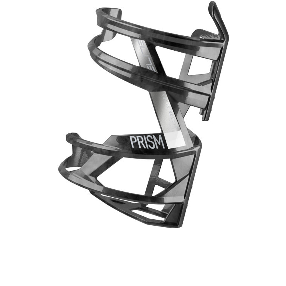 Prism left carbon bottle cage black with white graphics