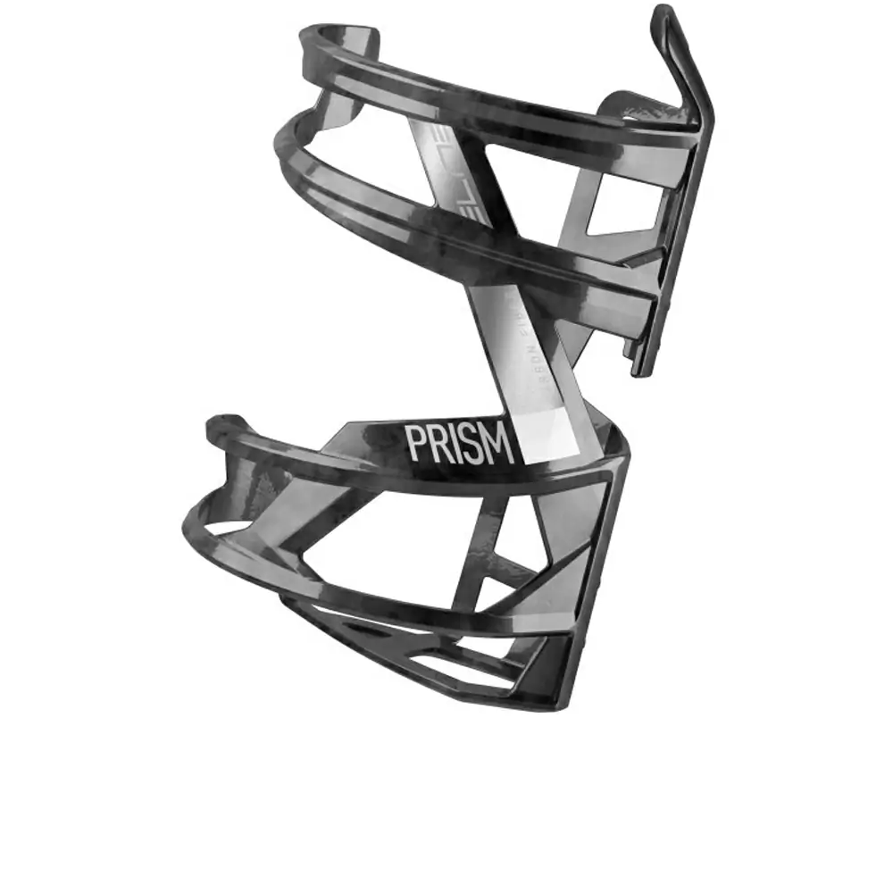 Prism left carbon bottle cage black with white graphics - image