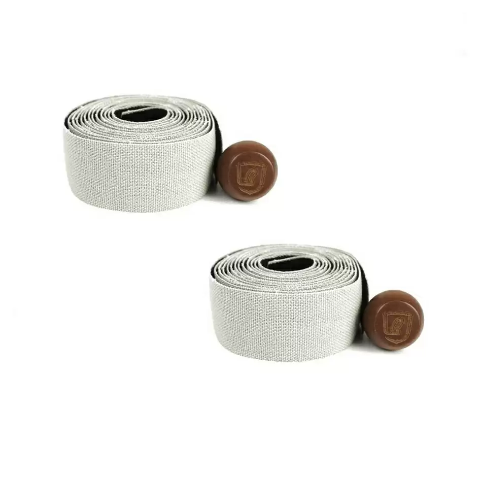 Pair of grey canvas handlebar tapes with wooden caps - image