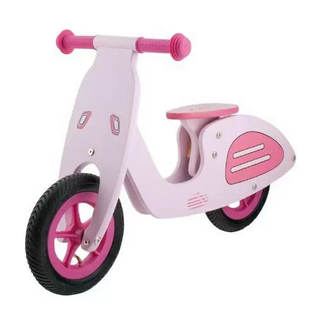 First steps bicycle without pedals wood Vespa style pink - image