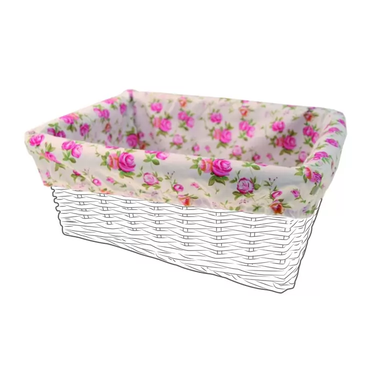 Cobertura de pano de cesta retangular branca e flores - image