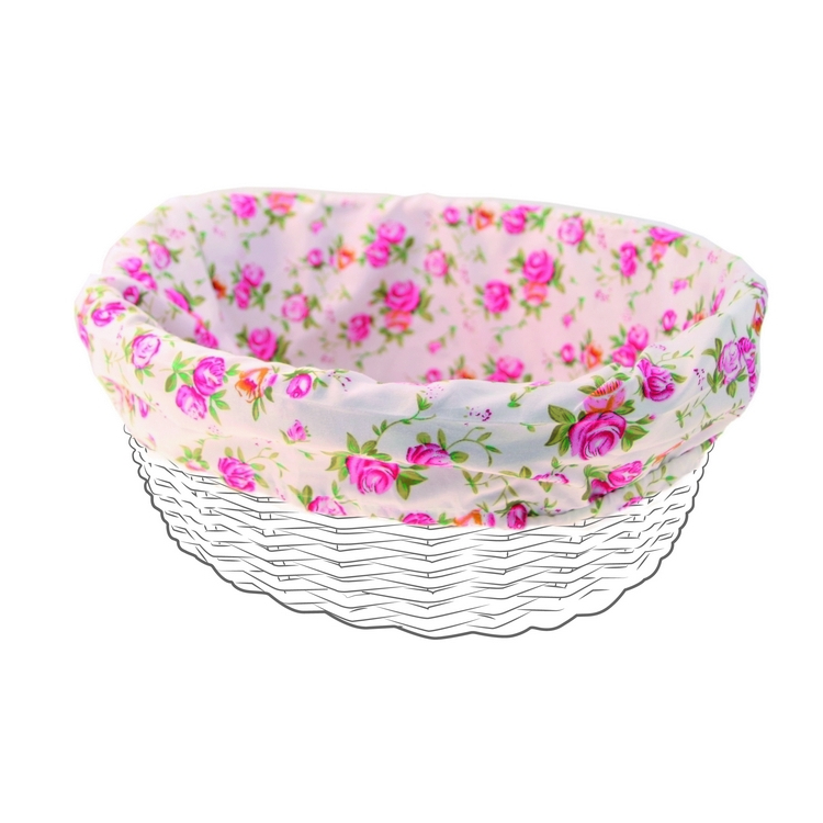Oval basket cloth cover white with flowers