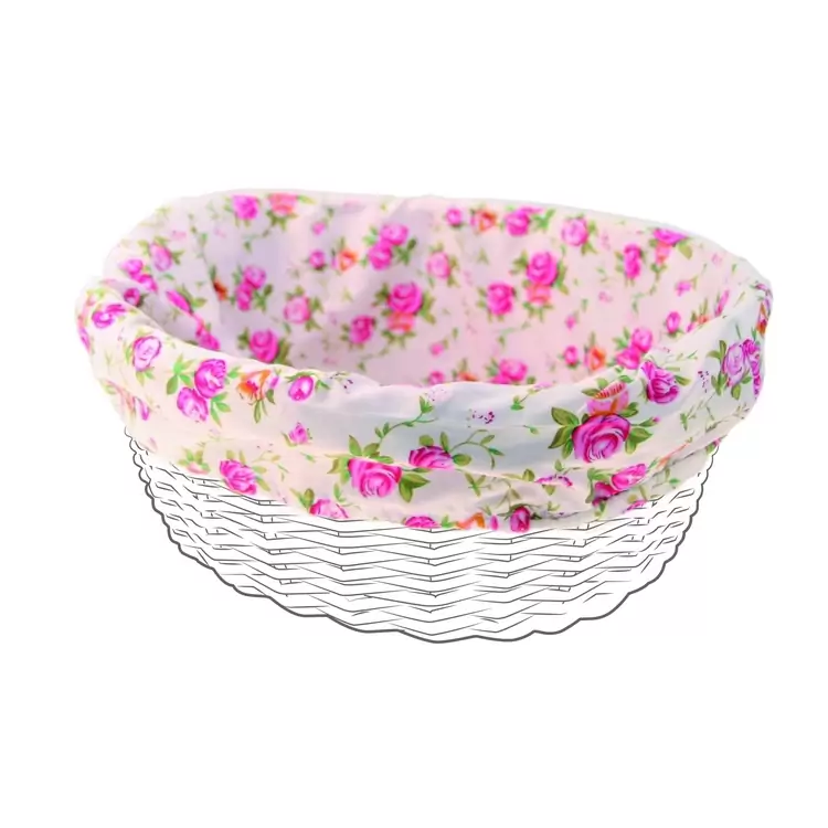 Oval basket cloth cover white with flowers - image