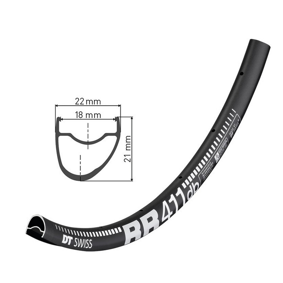 Jante RR 411 Asymétrique 700C 28'' 18mm 28 Trous Frein à Disque