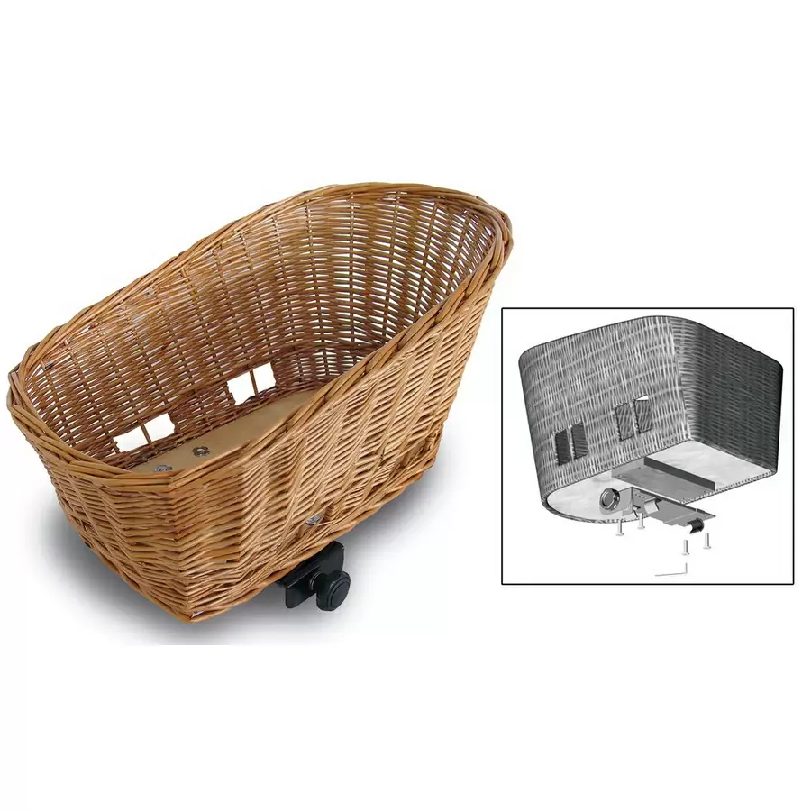 Rear wheel pet basket pasja ecru willow with holder & cushion - image