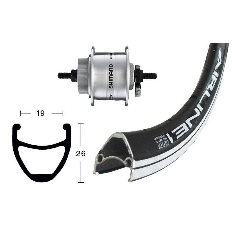 Rueda delantera 28x1.75 Dinamo DH3D32 Aerolínea 1 Disco 6 Negocio Negro