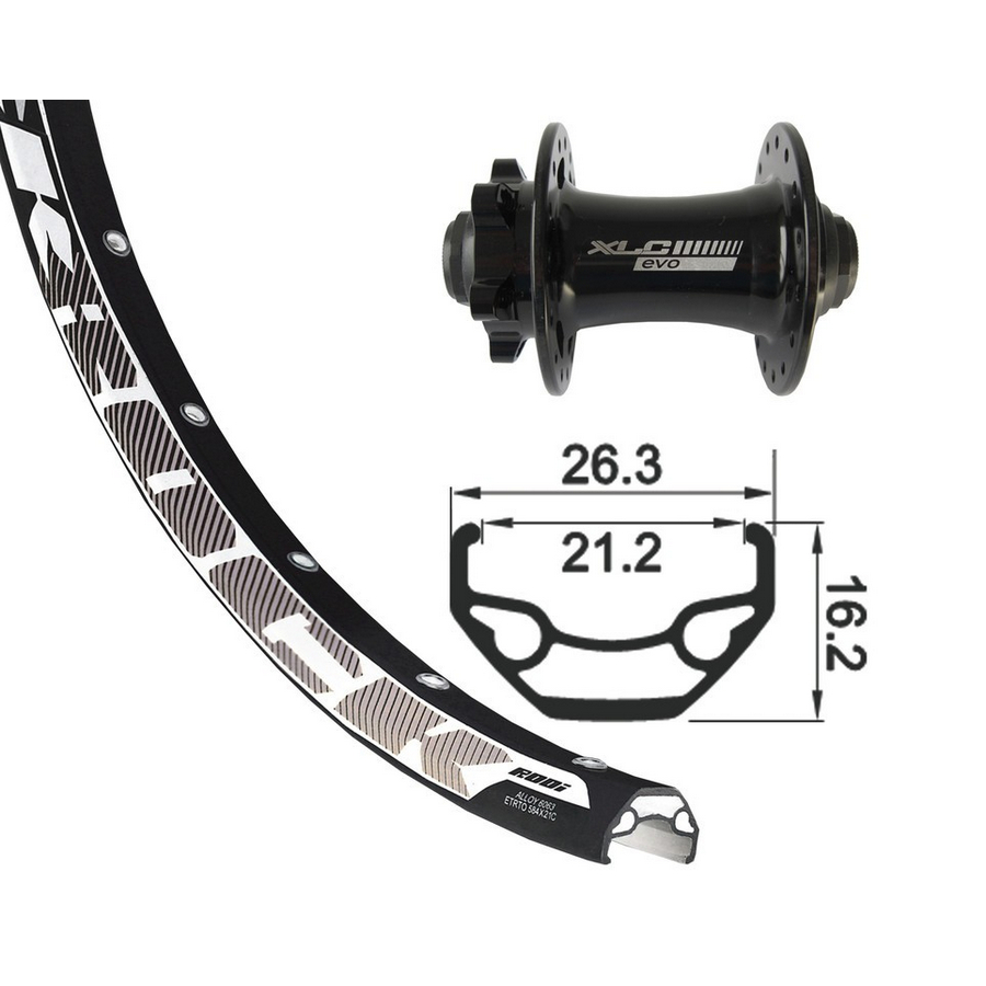 Front Wheel 26'' 21mm 32H Rodi Blackrock 6-Hole Disc Brake TA15x100mm Black