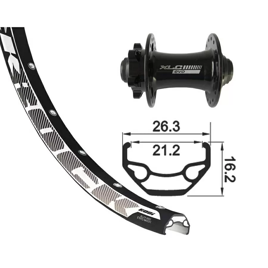Front Wheel 26'' 21mm 32H Rodi Blackrock 6-Hole Disc Brake TA15x100mm Black - image