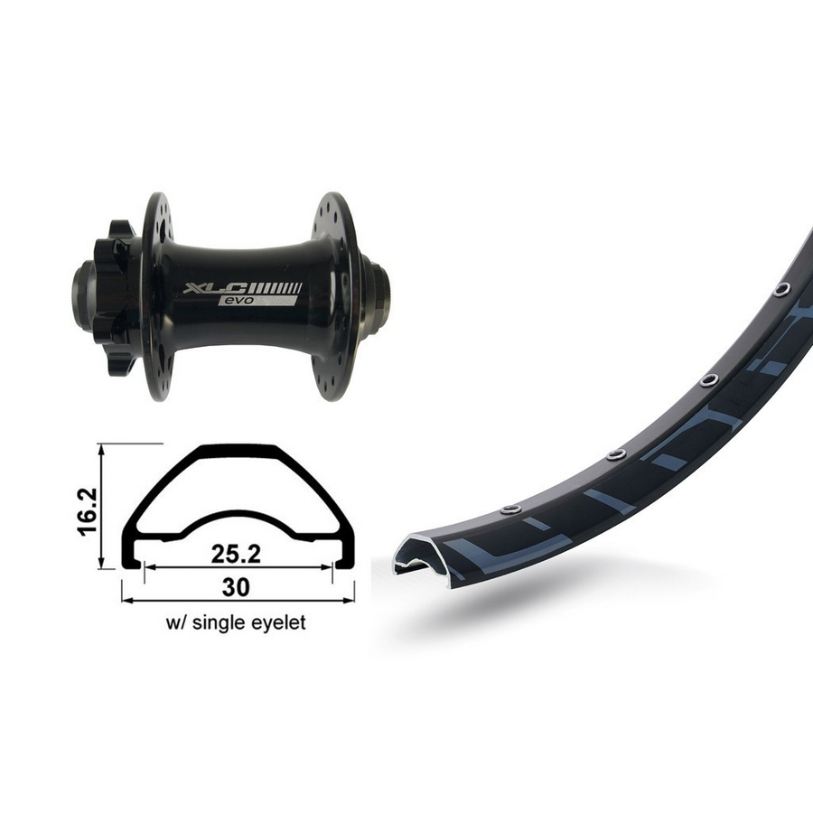 Rueda Delantera 27.5'' 25mm 32H Rodi Ready 25 Freno Disco 6 Agujeros TA15x100mm Negra
