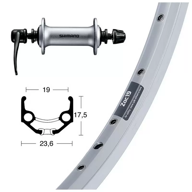 Rueda delantera 28x1.75 ''QR100 mm Ryde Zac 19 Plata - image