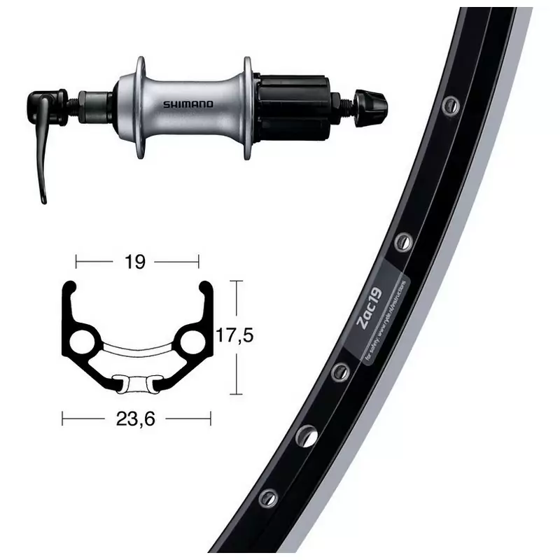 Rueda trasera 28x1.75 '' Ryde Zac 19 8V QR135 mm Negro - image