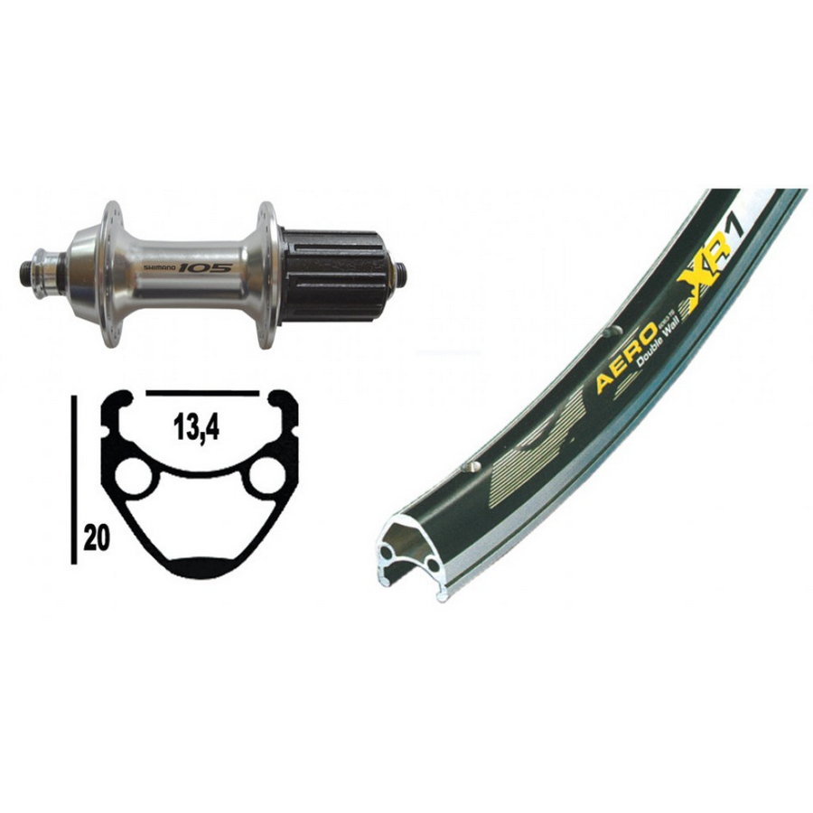 Komplettes Hinterrad 28'' 700C EXAL XR1 10/11s 105 Nabe Schnellspanner Schwarz/Silber