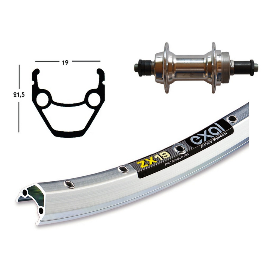 Rueda Trasera Completa 26'' x 1.90 EXAL ZX 19 6/7v Cierre Rápido Plata