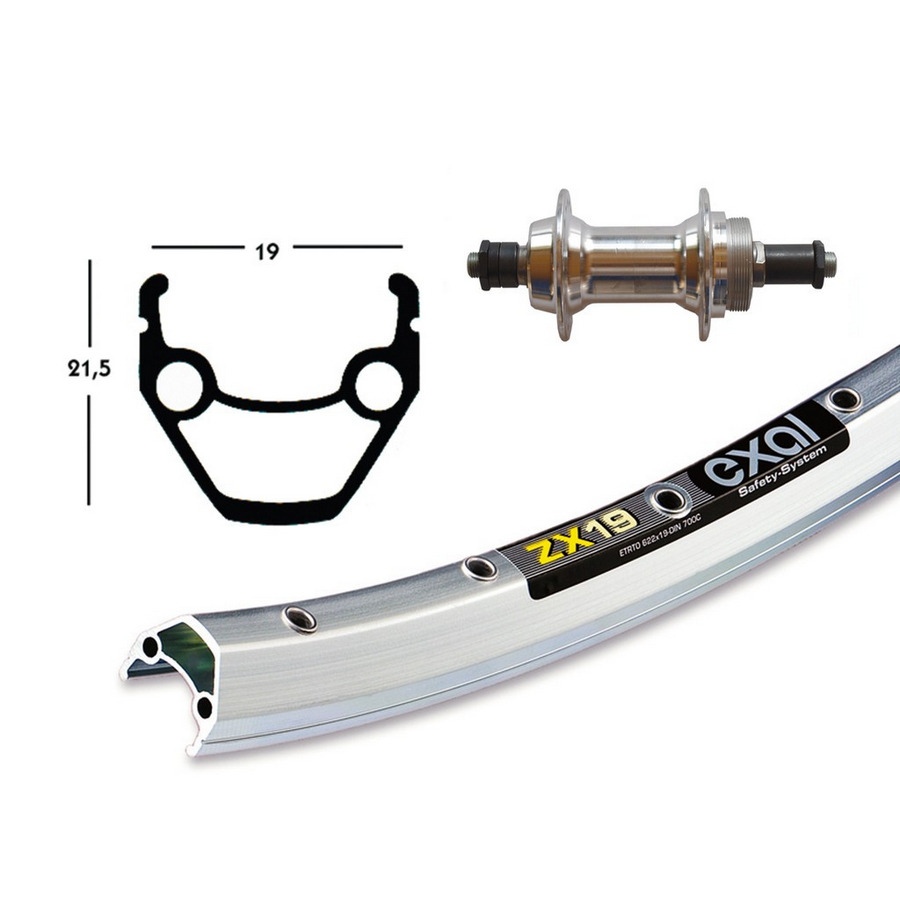 Ruota Posteriore Completa 28'' x 1,75 Exal ZX 19 6/7v Sgancio Rapido Argento