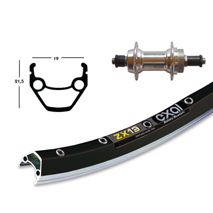 Rueda Trasera Completa 28'' x 1.75 EXAL ZX 19 6/7v Cierre Rápido Negro/Plata