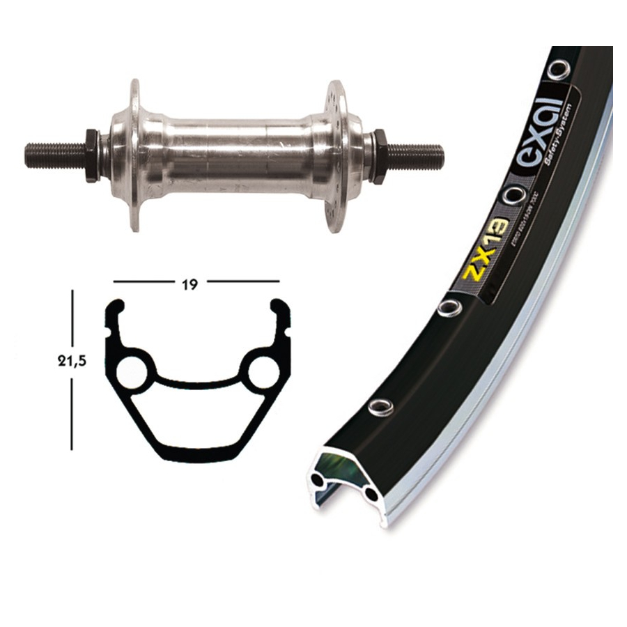 Rueda Delantera Completa 28'' x 1.75 EXAL ZX 19 Rigida Negra