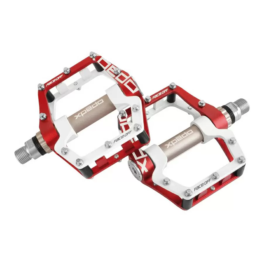 mtb-pedal face off 18 9/16'' red/white aluminum 6061 cnc - image