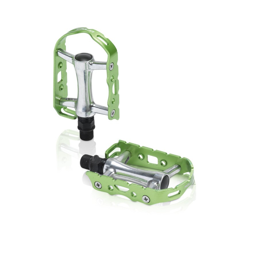 mtb-pedal ultralight v pd-m15 aluminum silver/lime/green with reflector