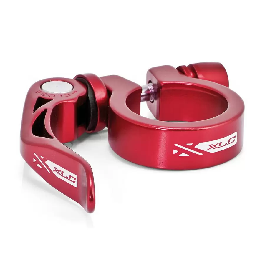 Seat post clamping ring PC-L04 31.6mm red coloured with quick release - image