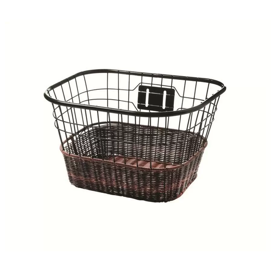 Front basket painted black iron and plastified wicker brown - image