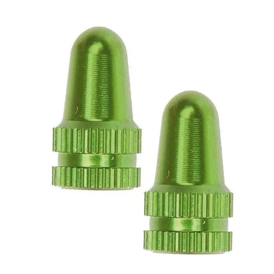 Pair valve caps green universal schrader france - image