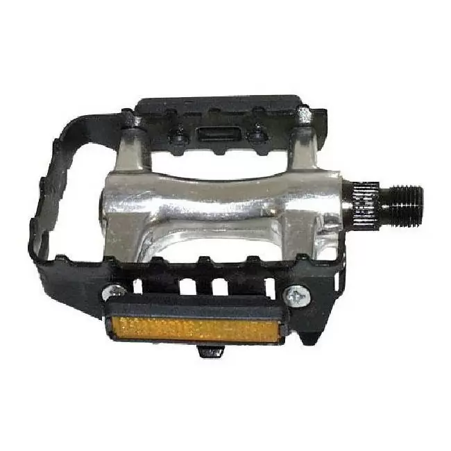 MTB pedals, aluminium body, steel cage black, with reflector - image