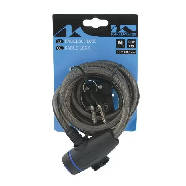 Spiral cable lock 10 x 1800mm, black, with clip-on bracket - image