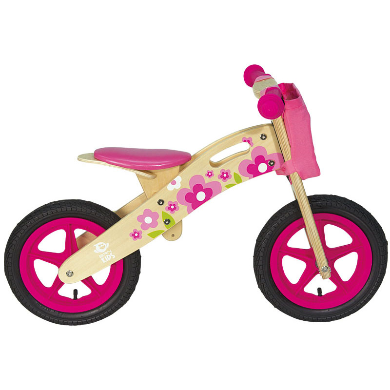 Balance bike flor madeira com bolsa menina rosa