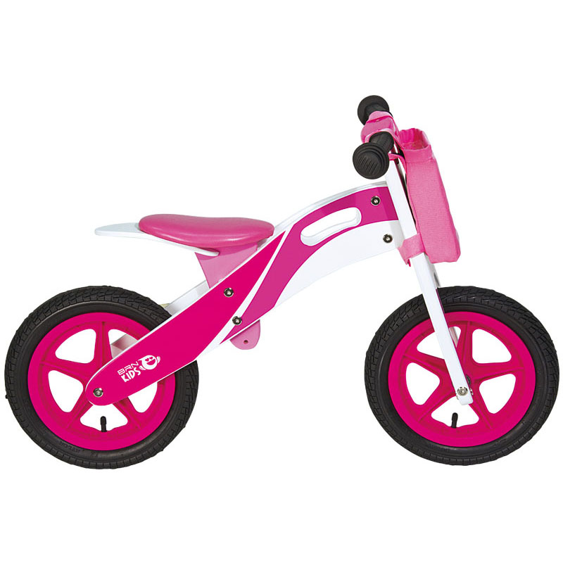 Bicicleta sin pedales racing madera con bolso niña rosa