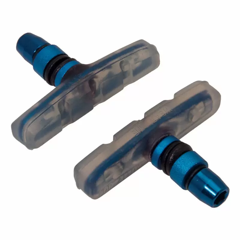 coppia pattini v-brake in gomma trasparente e alluminio anodizzato blu - image