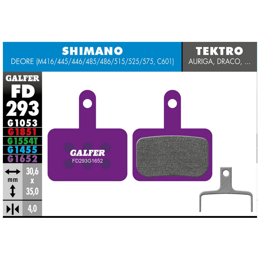 Purple e-bike compound pads Shimano Deore, MT200, MT201, MT400, MT500 and Tektro