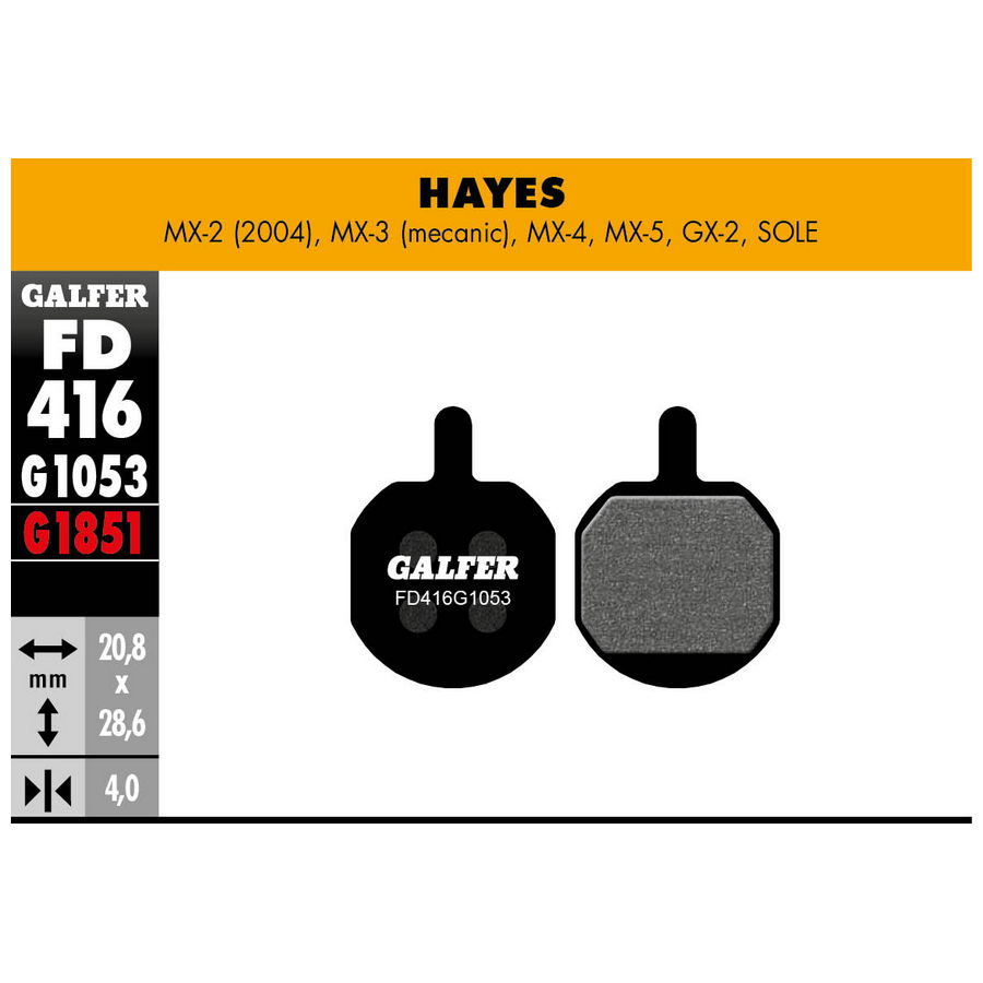 Schwarze Compound-Standard-Pads für Hayes Mx2 - Mx3 - Gx2