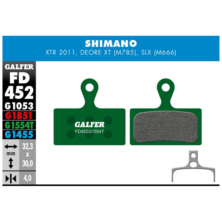 Green compound Pro pads for Shimano XTR M9000, Deore XT (M 785) e SLX (M666)