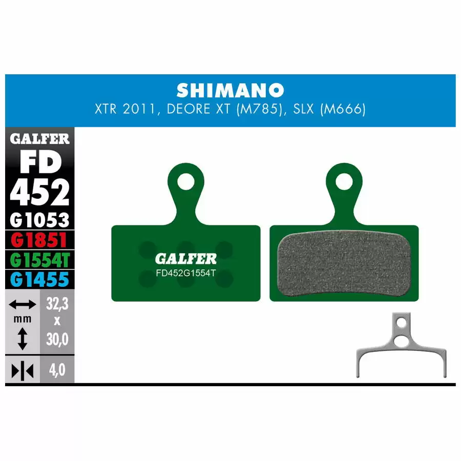 Green compound Pro pads for Shimano XTR M9000, Deore XT (M 785) e SLX (M666) - image