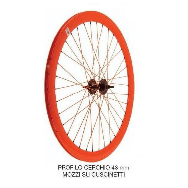 Rear wheel fixed gear track 43mm deep neon orange hub bearings
