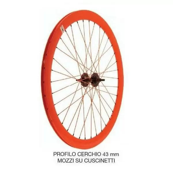 Rear wheel fixed gear track 43mm deep neon orange hub bearings - image