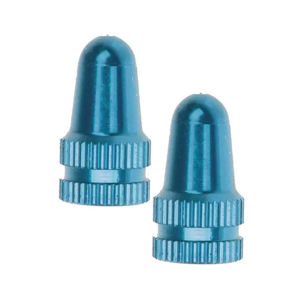 Pair valve caps blue universal schrader france - image