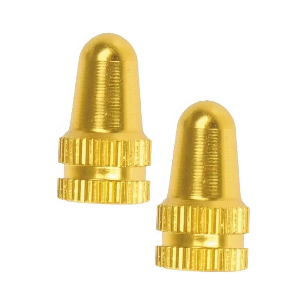 Pair valve caps gold universal schrader france - image