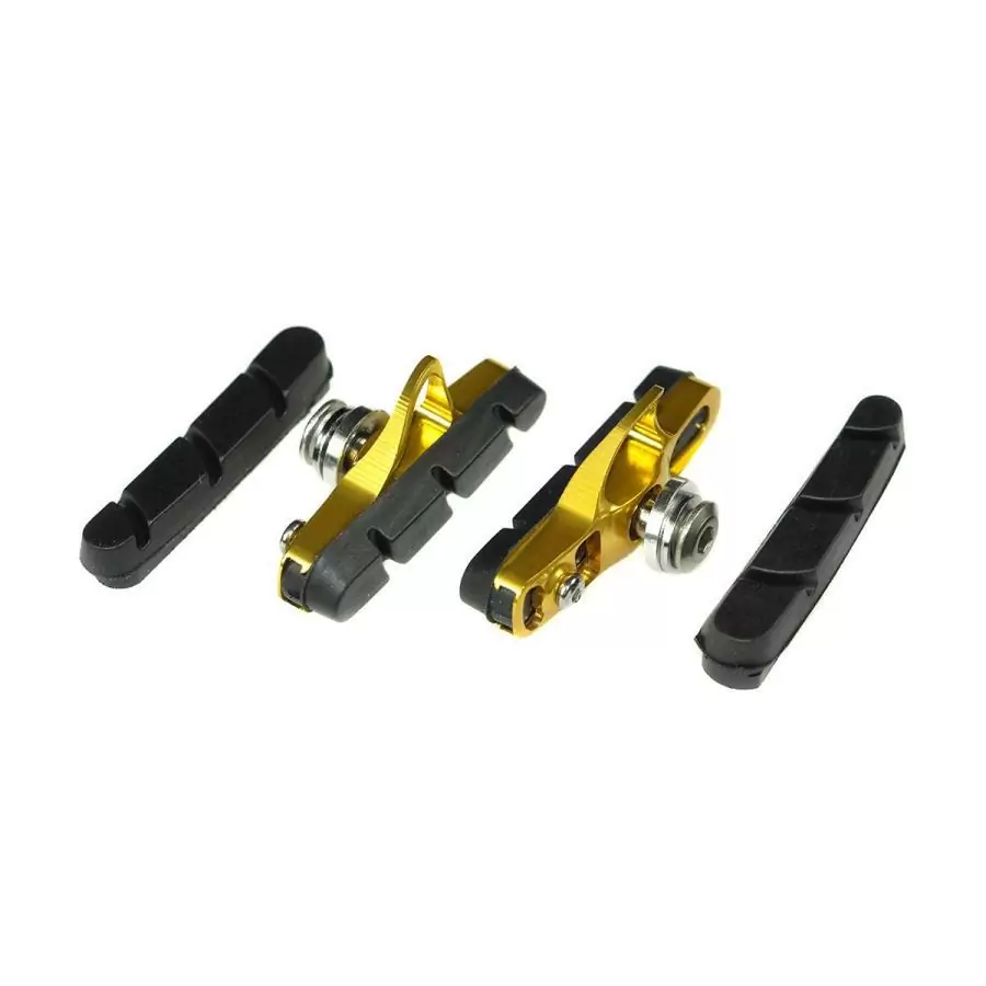 Pair cnc brake shoes with pads gold - image