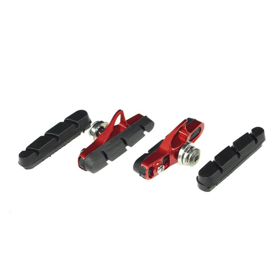 Pair cnc brake shoes with pads red