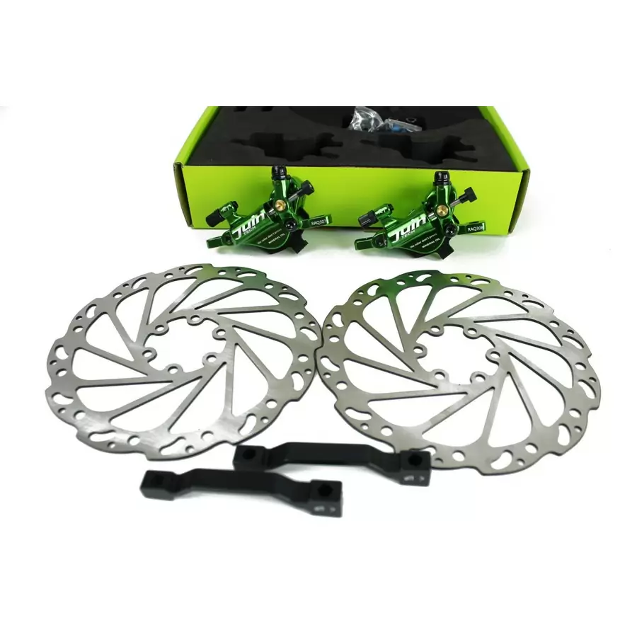 Cable actuated hydraulic disc brakes set R1 Post Mount green - image